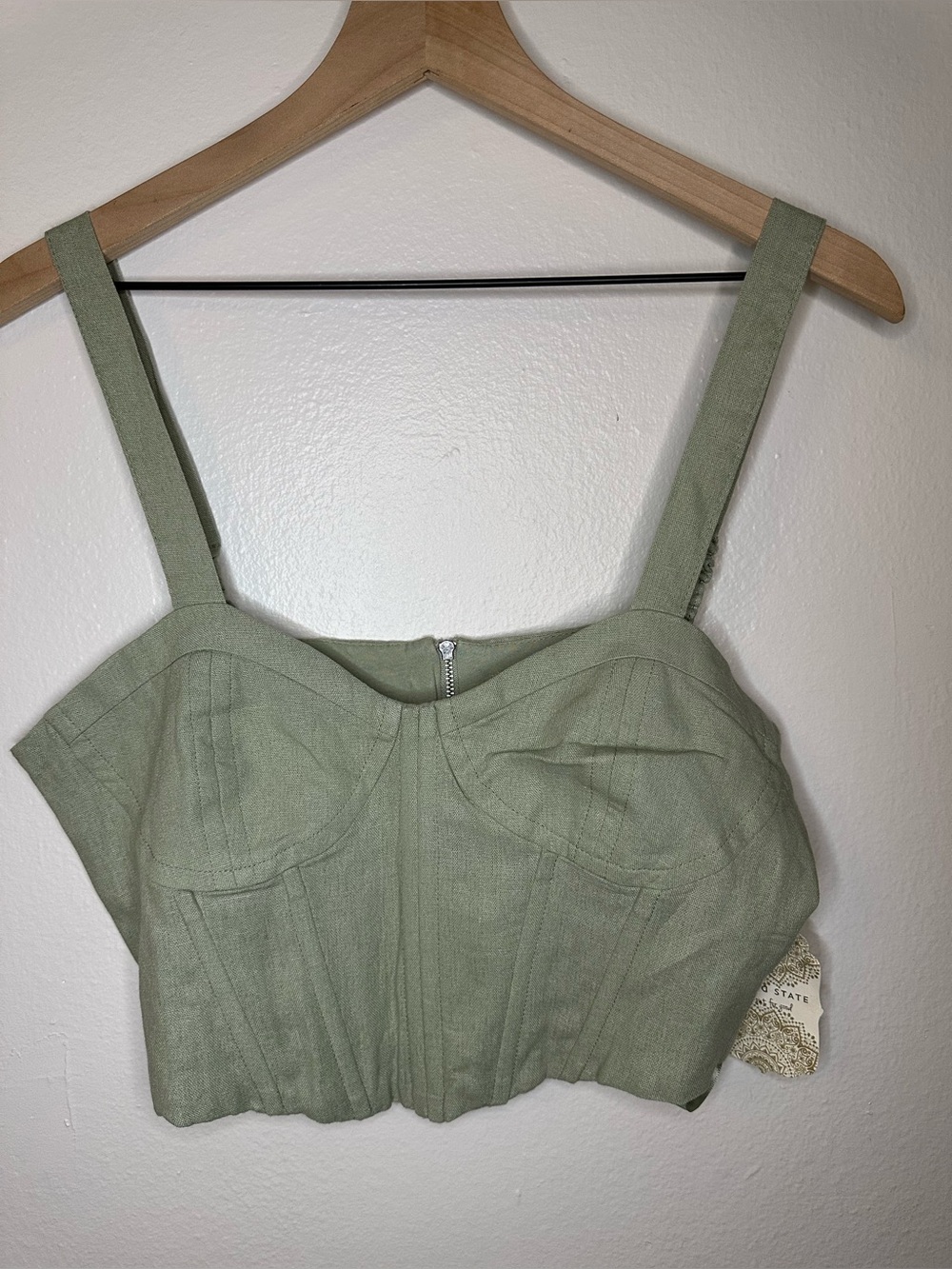 Altar'd State Sage Green Structured Bustier Crop Top